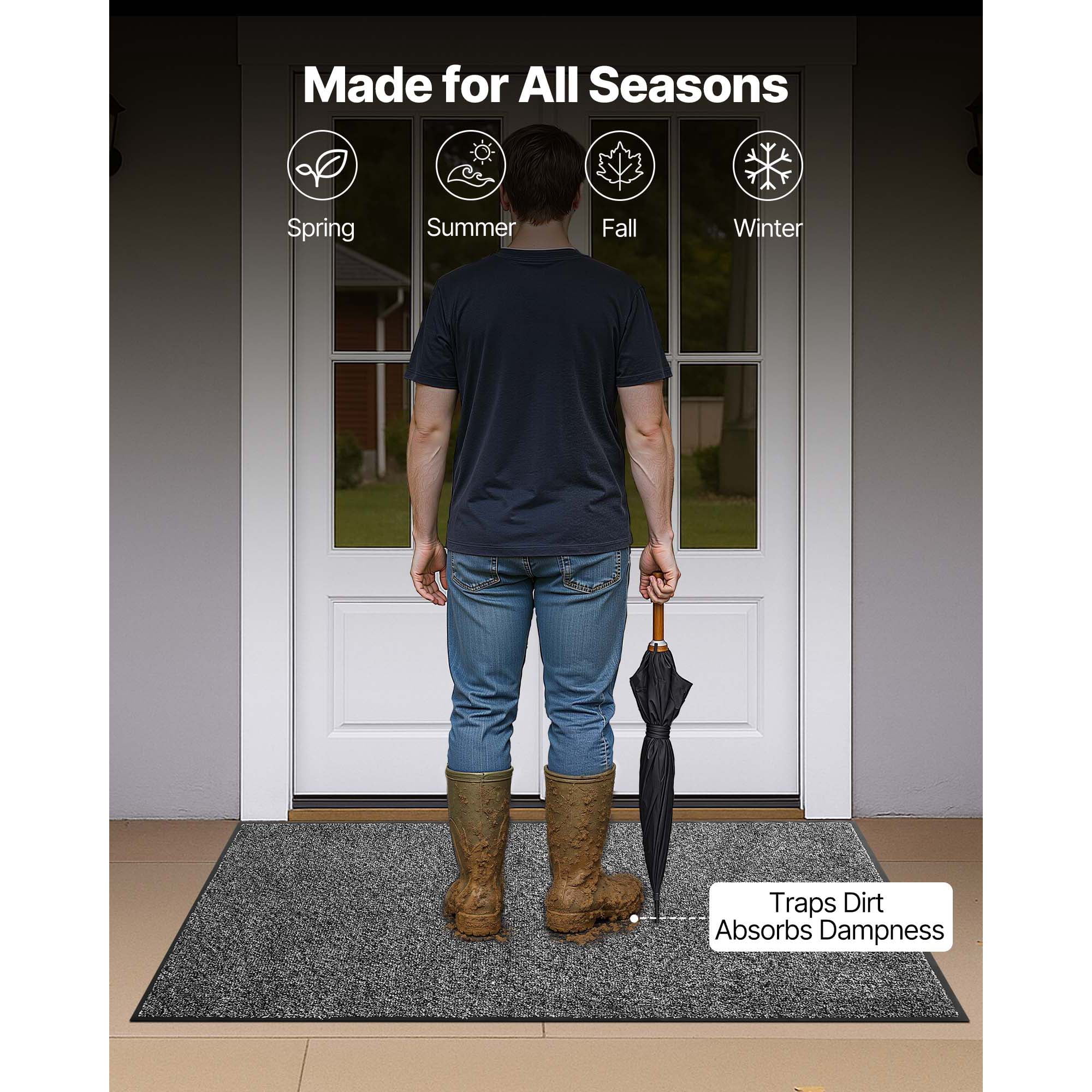KFFKFF Durable Front Door Mat, 5 x 3 ft Commercial Floor Mat for Indoor and Outdoor Use, Industrial Entrance Rug with PVC Backing, Heavy Duty Washable Entry Carpet for Hallway, Balcony, Garage, Grey