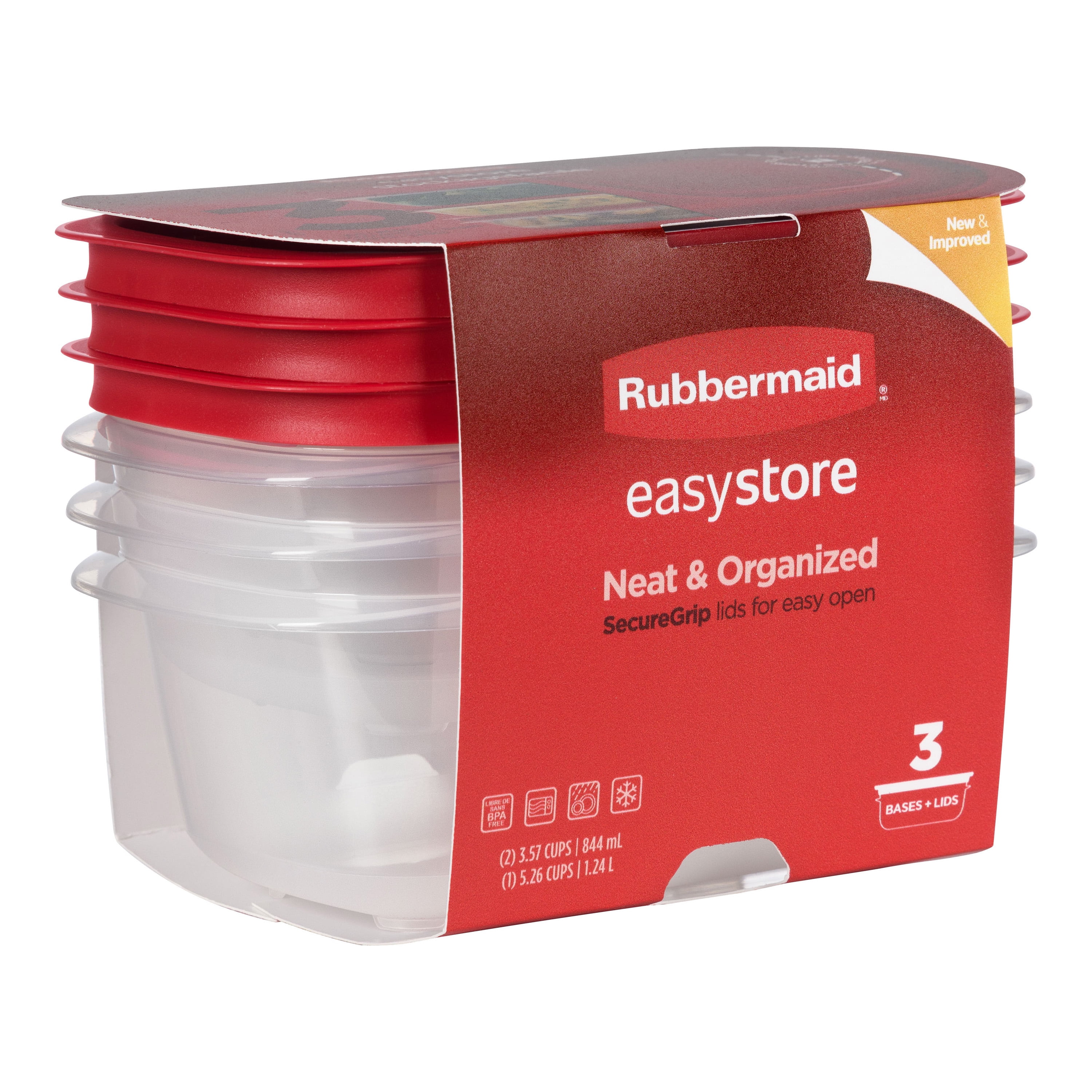 Contenants de conservation des aliments rectangulaires Stockagefacile de 3,57 tasses (2) et de 5,26 tasses de Rubbermaid avec couvercles, paquet de 3