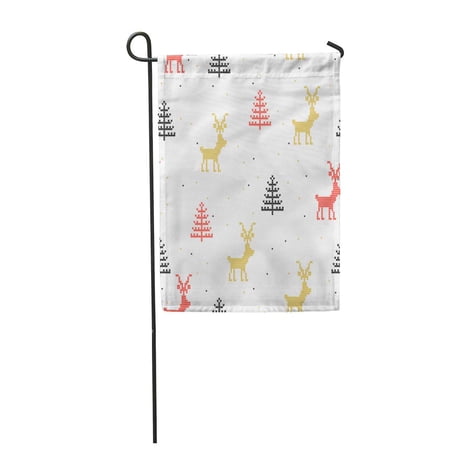 SIDONKU Knitted Gold Red Deers and Black Fir Tree Garden Flag Decorative Flag House Banner 28x40 inch