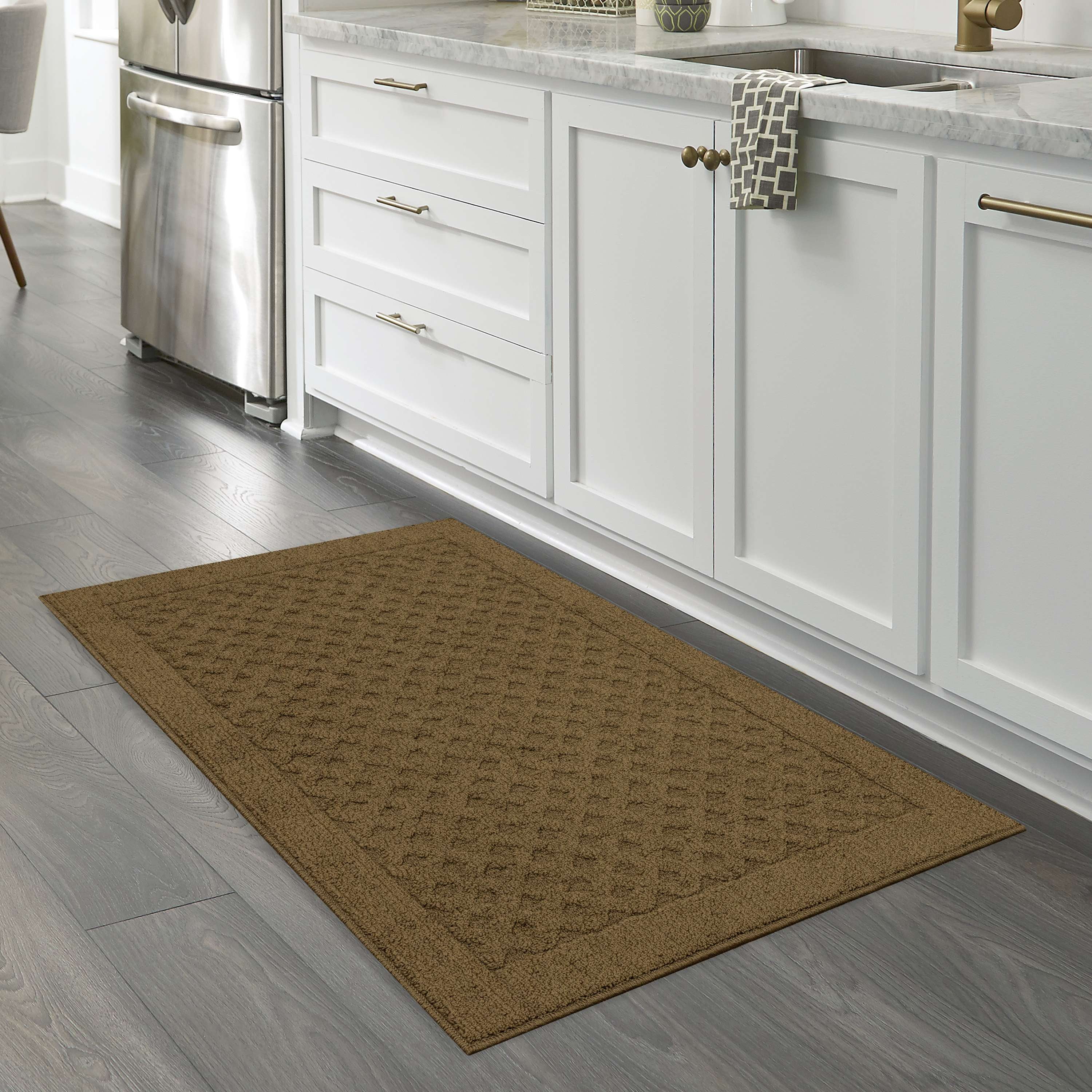 Mainstays Dylan Solid Diamond Olefin Brown Indoor Rug Set, 3-Piece Accent Rug Set