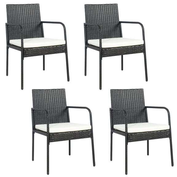 Patiojoy 4 PCS Patio Wicker Rattan Dining Chairs Outdoor Arm Cushioned Seats Armrest Garden