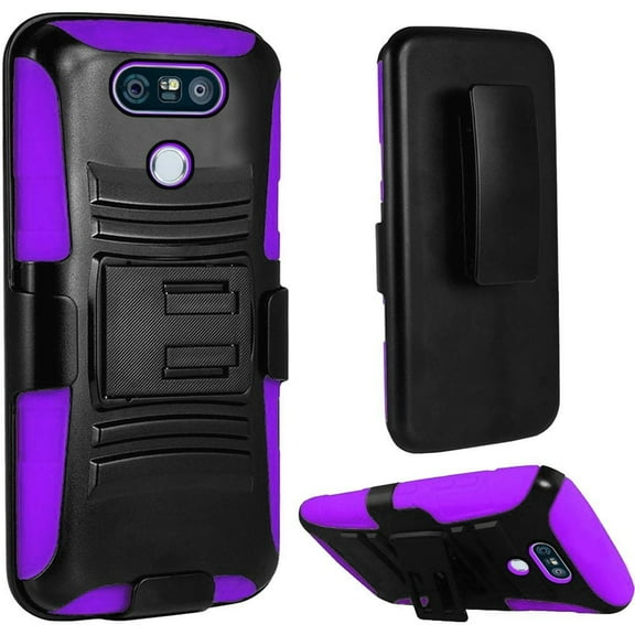 GSA Armor Hybrid Kickstand Case w/Holster For LG V20 - Black/Purple