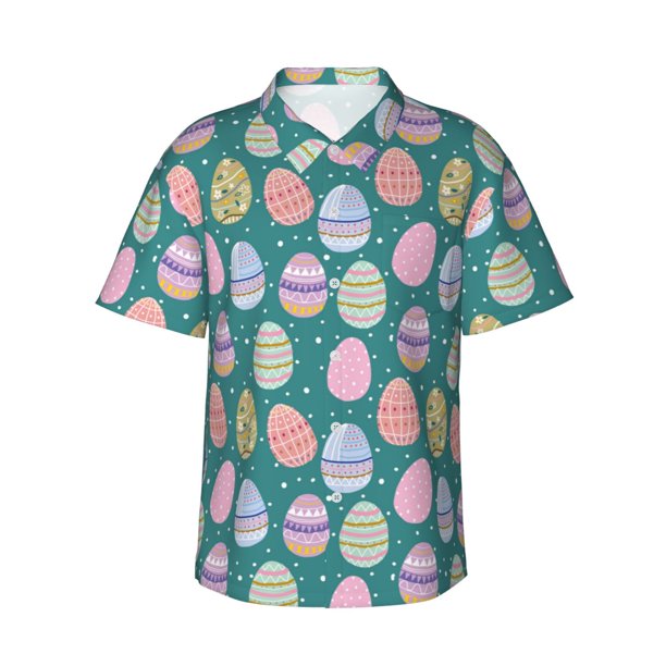 Fotbe Colorful Easter eggs Camisa Hawaiana para Hombre Unisex – Camisa Casual de Verano con Botones de Manga Corta de Algodón y Lino,Medium