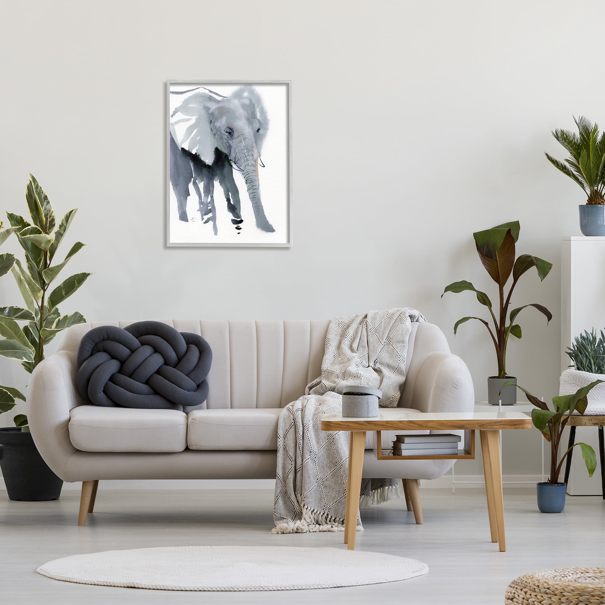Stupell Industries Abstract Elephant March Grey Safari Animal Watercolor Animals & Insects Painting Gray Framed Art Print Wall Art, 24 x 30
