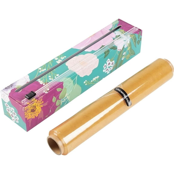 ChicWrap Spring Flowers Plastic Wrap Refillable Dispenser with 12" x 250' Roll of Professional Grade Plastic Wrap