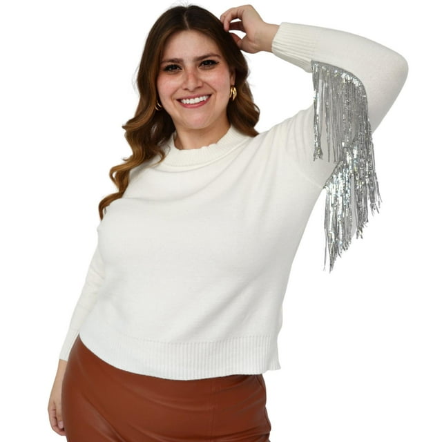 Suéter con barbitas Roman Fashion Tallas Extras 2023 Blanco Unitalla
