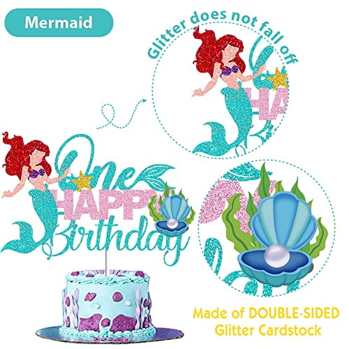 Glitter Cake Topper Little Mermaid Underwater Decor Mermaid Cake Topper First Birthday Under The Sea Party Decor Cake Sign