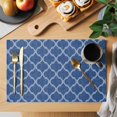 thumbnail image 2 of Dark Blue Morocco Placemats Set of 6, Ethnic Abstract Geometric Quatrefoil Grid Placemats for Dining Table, Place Mats for Kitchen Tabletop, Waterproof Wipeable Dining Table Mats Set, 2 of 9