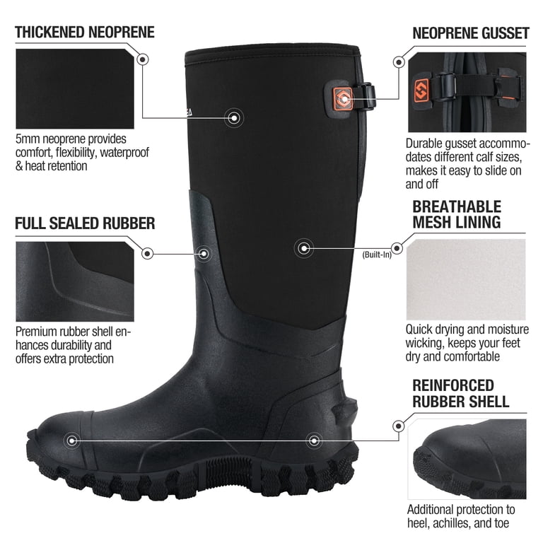 Hisea Mens Black Rubber Steel Shank/toe Rain Boots Waterproof Tall Boots Size 10 HISEA Men main image 3