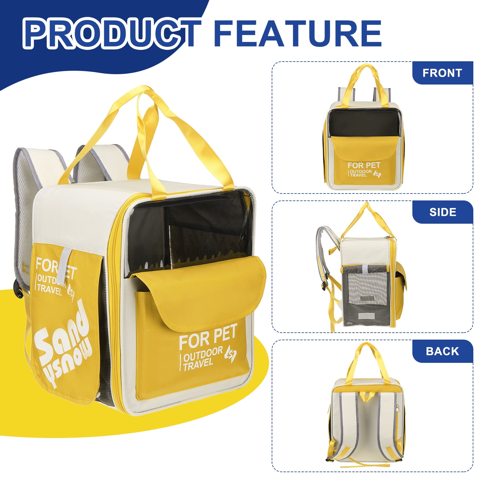 Uxcell Pet Backpack Carrier, Portable and Ventilated, Oxford Cloth, Dogs Cats and Small Animal Travel Bag 13.39", (Yellow, 1 Pcs), Intended for Hiking / Camping / Traveling