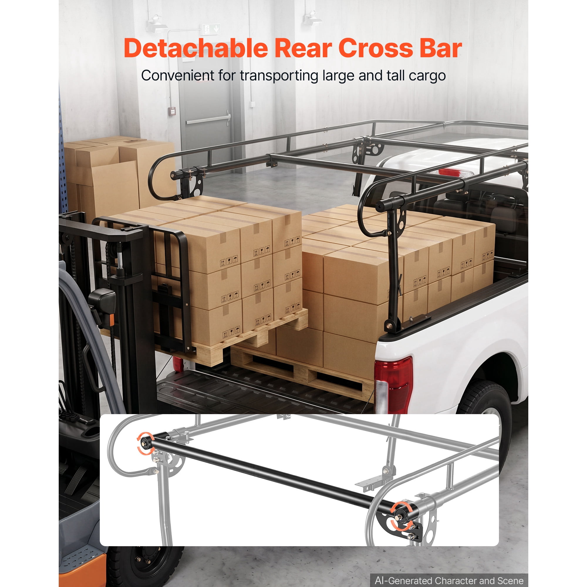 KFFKFF Universal Truck Ladder Rack with 800 lbs Load Capacity, Adjustable Width for Kayaks, Surfboards, and Lumber,Compatible with Short and Long-Bed Trucks,Non-Drilling/Drilling Installation Options