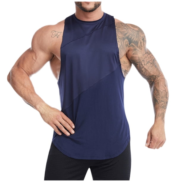 pstuiky Camisetas sin mangas para hombre, Camiseta deportiva sin mangas informal de color liso para hombre Chaleco de hombre m