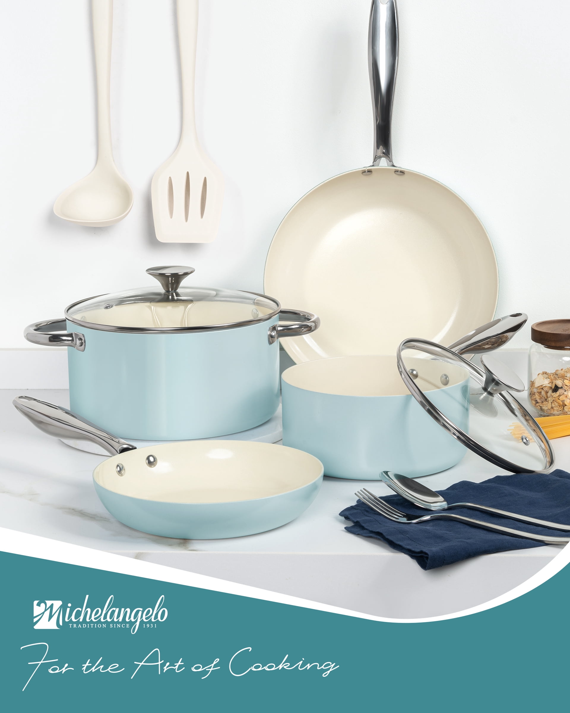 8-Pcs Nonstick Pots and Pans with Lid, Cookware Set, Blue