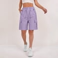 thumbnail image 4 of Womens Cargo Shorts Elastic Waist Knee Length Bermuda Shorts Summer Outdoor Waterproof Hiking Pants with Pockets Light Purple XL, 4 of 7