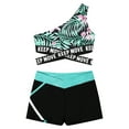 thumbnail image 3 of iixpin Girls 2 Pcs Tankini Swimwear Rash Guard Swimsuit One Shoulder Printed Crop Top And Shorts Set Lily&Lake Green 4, 3 of 7