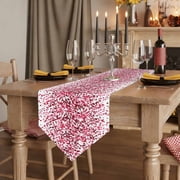 Happy Valentine's Day Table Runner Linen Burlap Table Runner 36 Inches Small Dispersion Pink Red Love Hearts Dresser Scarves for Kitchen Island Coffee Dining Room Party Holiday Decoration 13x36