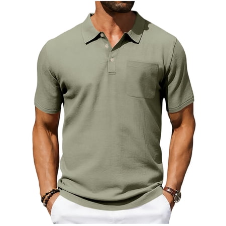 USNSM Mens Casual Shirts Summer Short Sleeve Button Up Collared Athletic Golf Tennis Shirt Performance Muscle T Shirt Green M