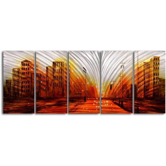 Omax Decor MC5010 24 x 60 Po. Lumières du Stade Art Mural Contemporain en Métal Fait Main - Ensemble de 5 Pcs