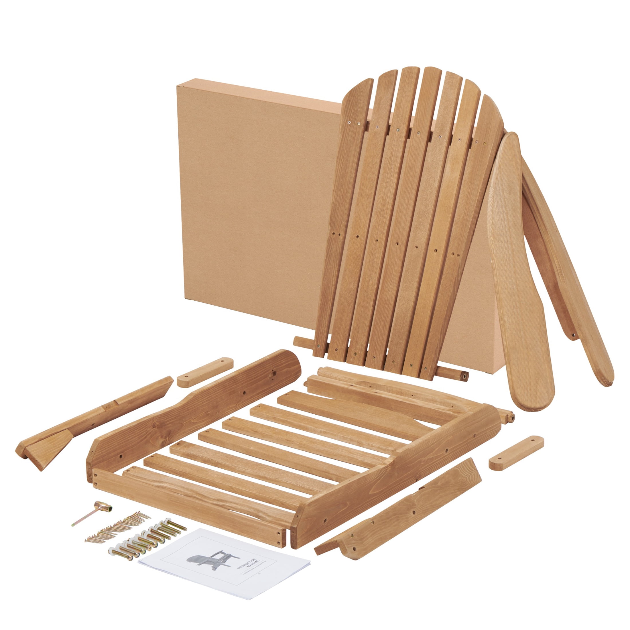 JXXRZ Wooden Folding Adirondack Chairs – Solid Cedar Outdoor Patio Garden Lounge,Natural (Set of 2)