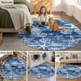 thumbnail image 5 of Navy Blue Coastal Round Area Rug 8Ft Washable Large Circle Rugs for Living Room Dorm, Summer Beach Nautical Starfish Coral Vintage Non-Slip Carpet Floor Mats Indoor Outdoor Carpet Runner Home Decor, 5 of 8