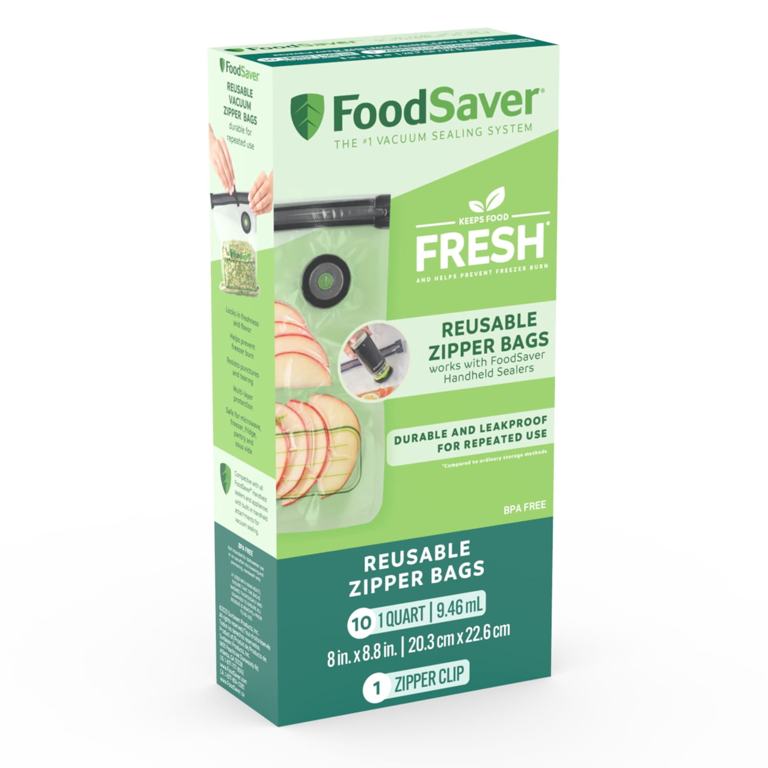 (4 pack) FoodSaver Reusable Quart Vacuum Zipper Bags, 10 Count BPA-Free Storage Bags for Food, Sous Vide, and Meal Prep, Compatible with Handheld Sealers