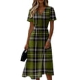 thumbnail image 2 of Minjewel Women's Plaid V-Neck Short Sleeve Gingham Shift Mini Dress - Summer Preppy Vacation Outfit, Loose Flowy Beach Party Dress, Comfy Casual Top,Army Green,M, 2 of 6