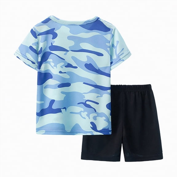 TOWED22 Boys Athletic Shorts Set - 2 Piece Summer Clothes Outfit with Graphic Tee and Gym Shorts Blue,6-7 Y