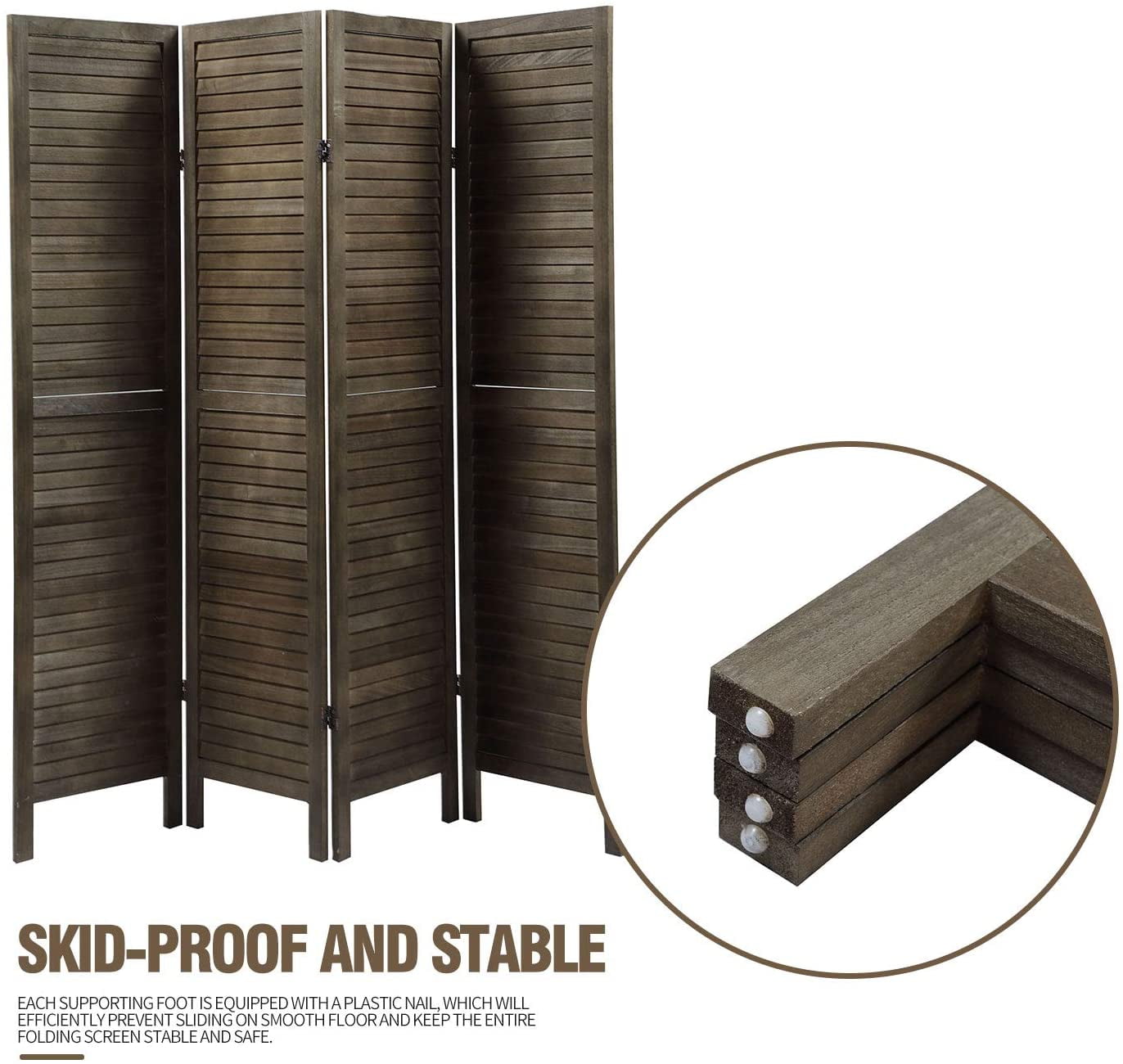 Buy Room Dividers, 4 Panel Freestanding Room Divider, Wood Louver