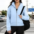 thumbnail image 4 of Women's Fashion Casual Hooded Zip Padded Long Sleeve Solid Colour Sweatshirt for Fall and Winter, Fleece Lined, Winter Clothes for Women,Light Blue,M, 4 of 6