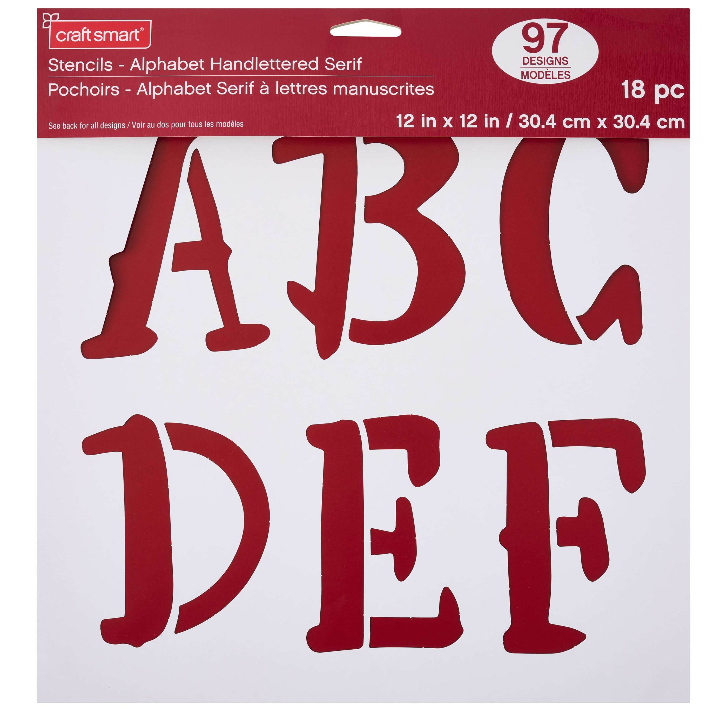 Craft Smart Alphabet Handlettered Serif Stencils - 12" x 12" Sheets, Reusable Plastic - Ideal for DIY Crafts, Decor, Furniture & Gifts, 6 Pack