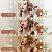Abble 23''x18'' Large Hollywood Vanity Mirror with 15 Bulbs LED Mirror Lighted Makeup Mirror Wall Mounted & Tabletop White Metal Frame Rectangular mirror, White
