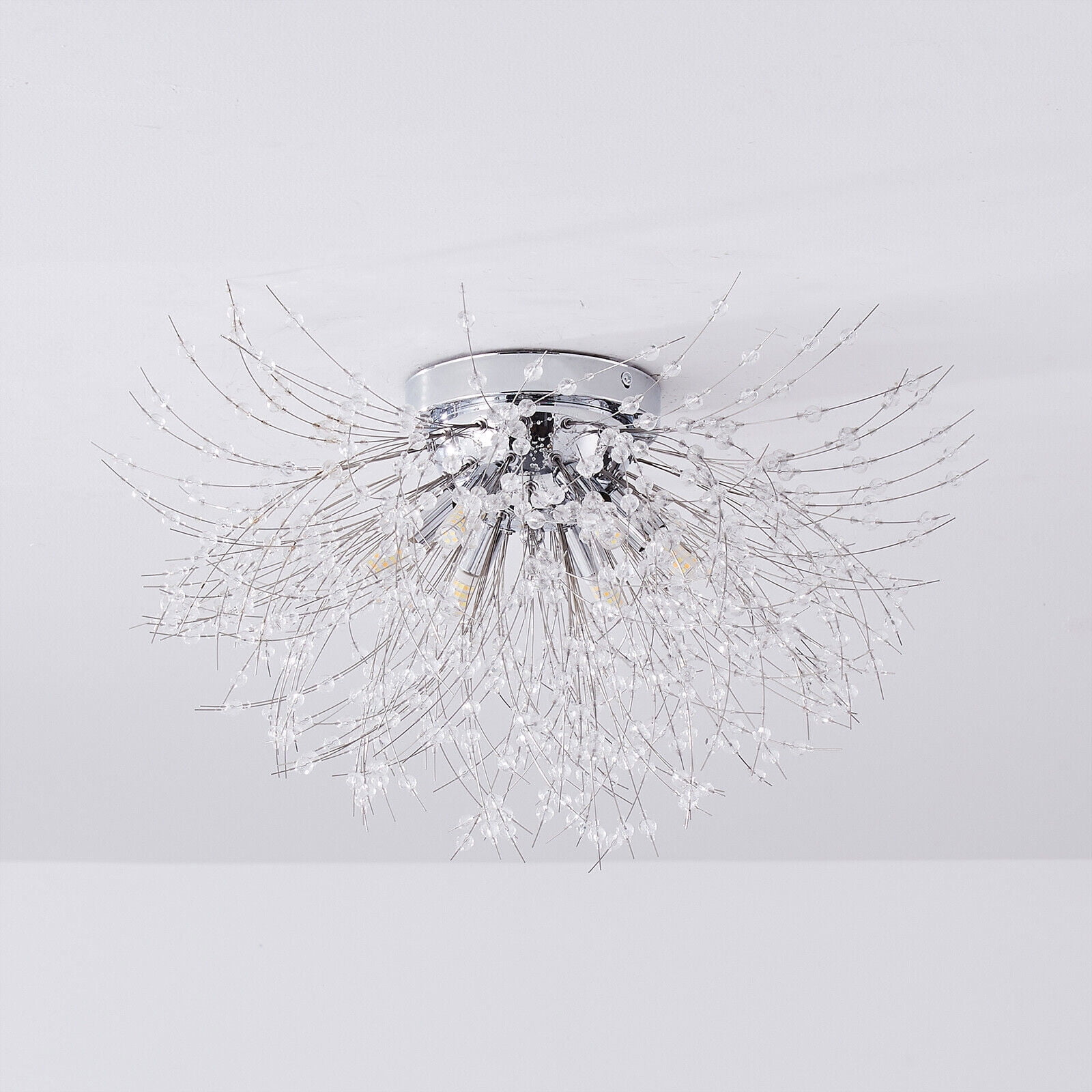 Silver Crystal 6-light Firework Ceiling Light for the Living Room, Dining Room, Study Bedroom 6-light Firework Ceiling Light