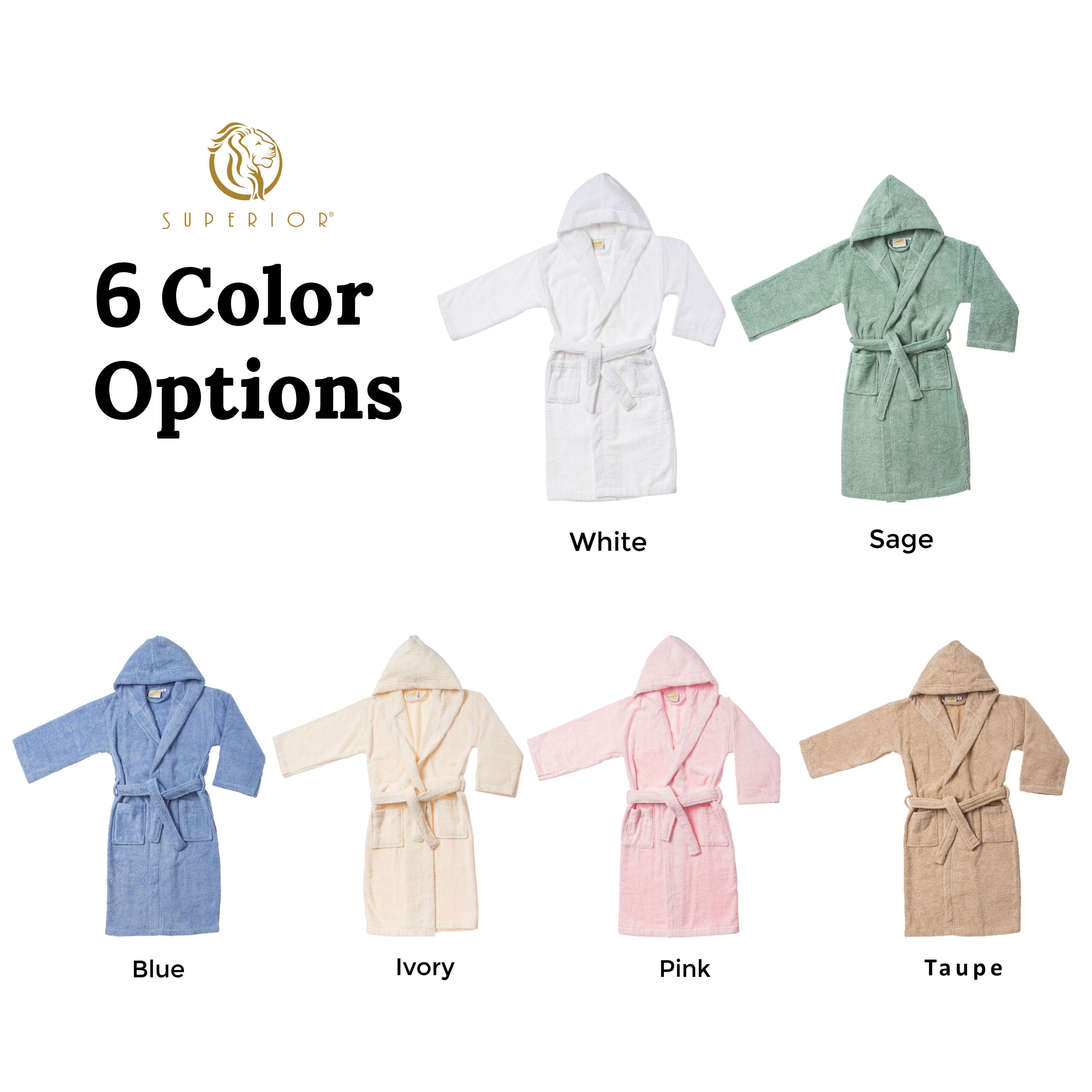 Cotton Terry Kids Unisex Hooded Bath Robe, Large, Blue