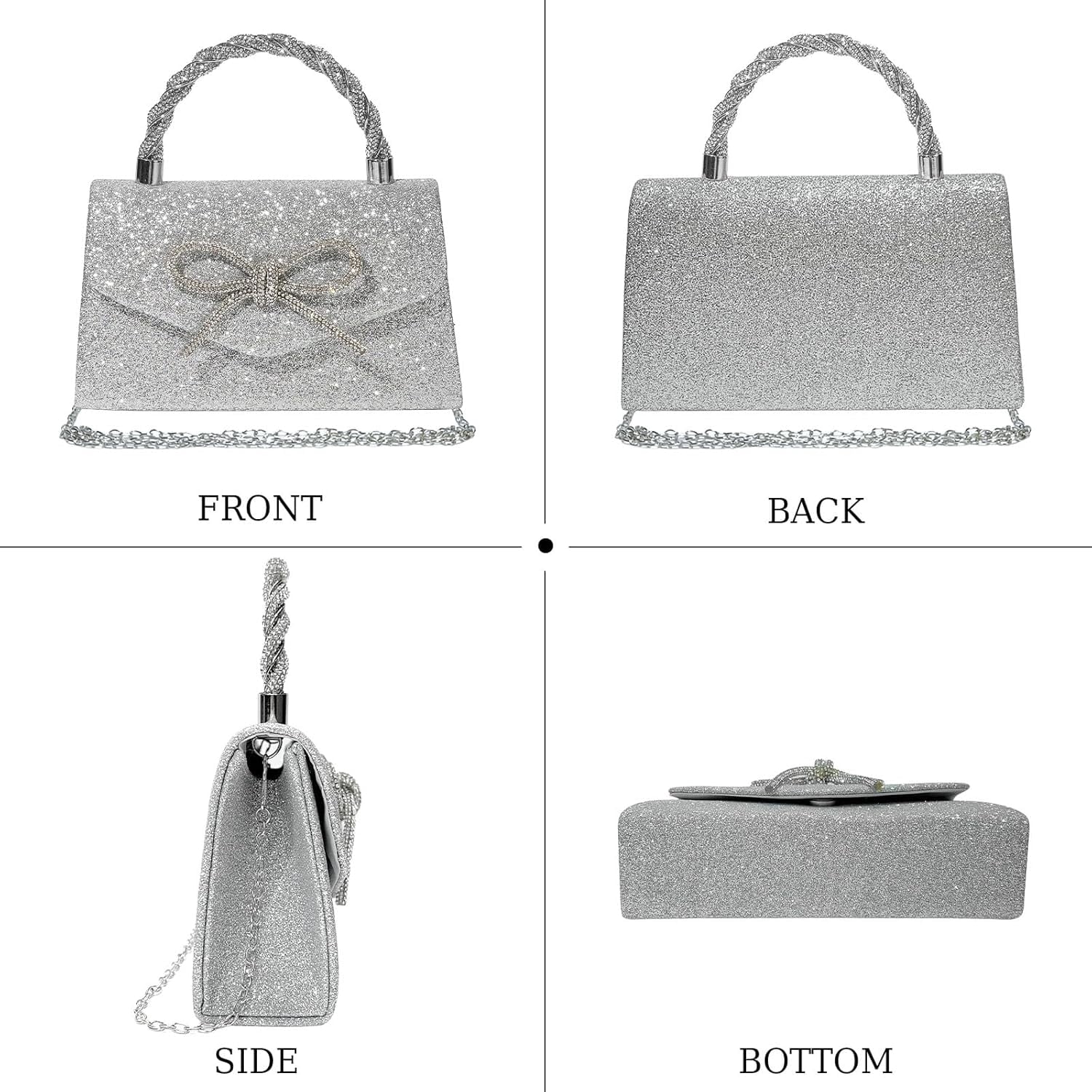 Women Evening Bag Sparkly Bow Clutch Purses Wedding Glitter Rhinestone Clutch Bags Dressy Handbags for Party, Prom