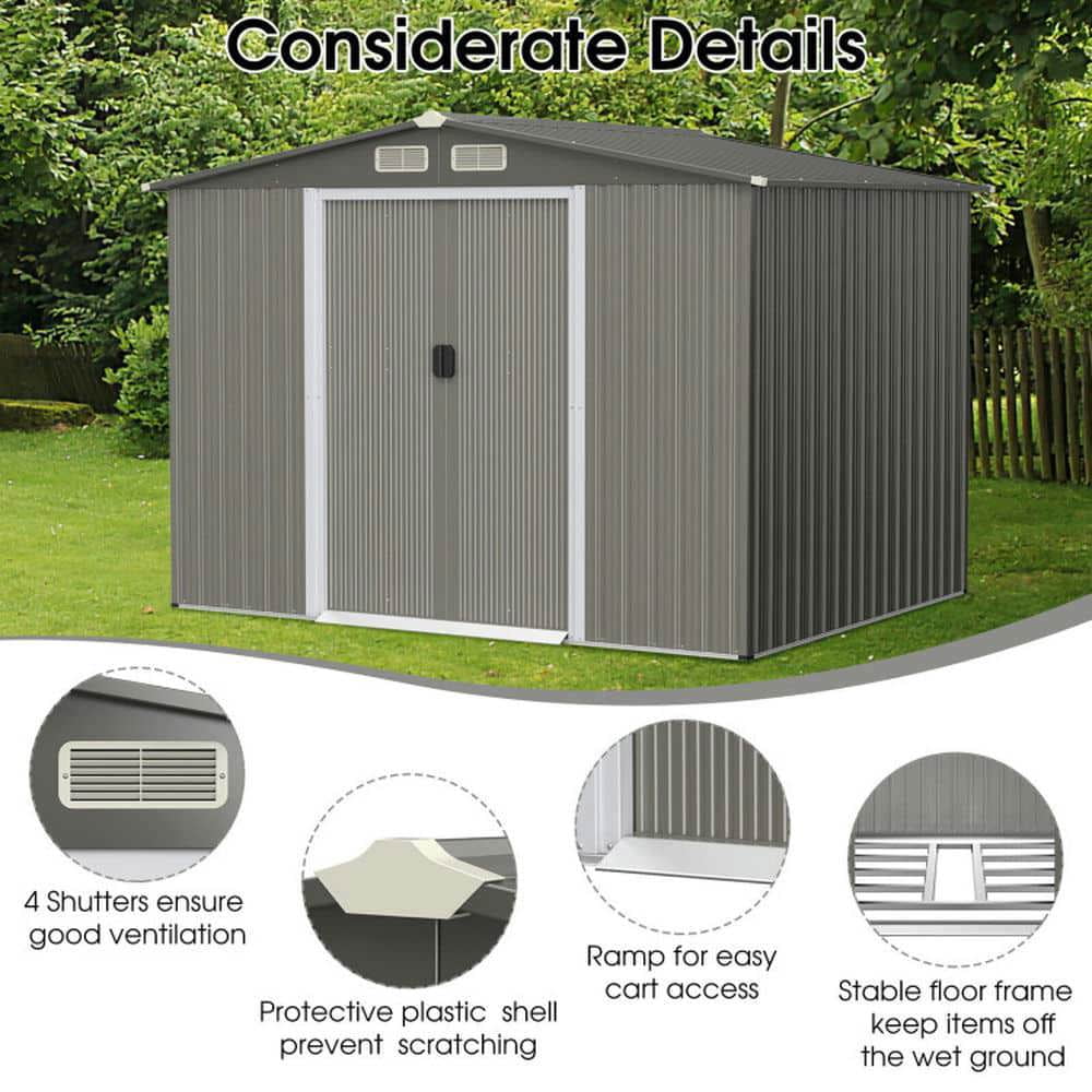 Yardi Yarda 8 x 6 Feet Galvanized Steel Storage Shed, Multipurpose Storage Shed, Gray