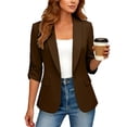 thumbnail image 6 of Sahpxhe Blazers for Women Shawl Collar Ruched 3/4 Sleeve One Button Casual Blazer Dressy Work Business Suit Jacket Brown L, 6 of 9