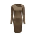 thumbnail image 6 of Karymi Solid Long Sleeve Midi Bodycon Dress, Metal O-Ring Cutout Asymmetrical Neck Side Ruched Irregular Slit Club Party Sundress Easter Dresses for Women, 6 of 9