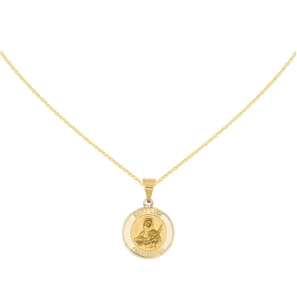 Primal Gold 14 Karat Yellow Polished And Satin St Lucy Medal Pendant With 18 Inch Chain Com - Saint Lucy Gold Pendant Primal Gold 14 Karat Yellow Polished And Satin St Lucy Medal Pendant With 18 Inch Chain Com - Saint Lucy Gold Pendant