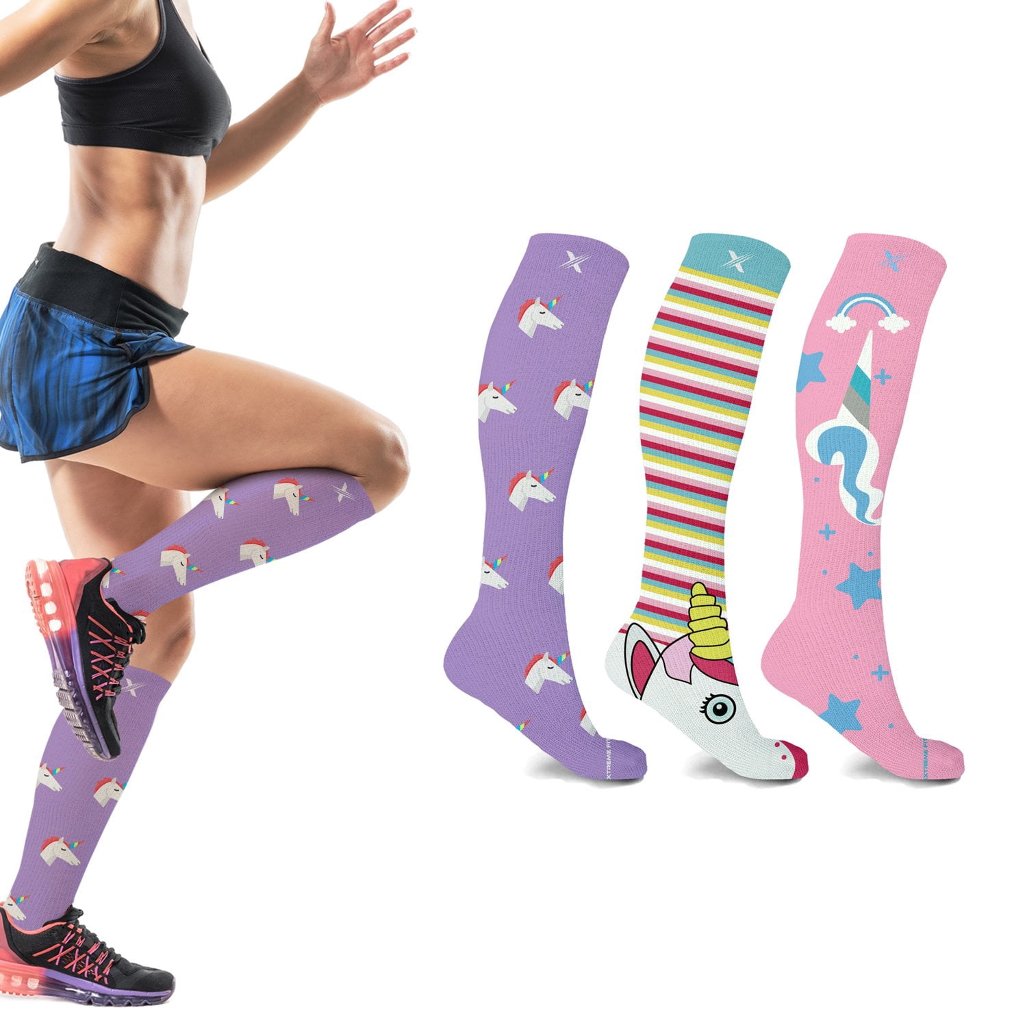 Compression Socks Knee High - Made for Running, Athletics and Pregnancy - 3 Pair