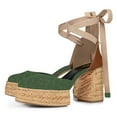 thumbnail image 2 of YDN Women Platform Espadrilles Block Mid Heels Closed Pointed Toe Ankle Wrap Sandals Comfortable Dressy Daily Pumps Size 7 Green, 2 of 4
