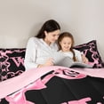 thumbnail image 4 of Manfei Bow Letter W Bedding Comforter Set for Girls, Pink Initial Ribbon King Bedding Sets, Pink Reversible, 7-Piece, 4 of 7