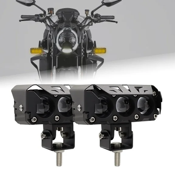Three-eye motorcycle spotlight, near yellow and far white high-brightness headlight, modified LED electric motorcycle spotlight (two per box)