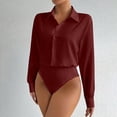 thumbnail image 2 of Satin Bodysuits for Women Button Down Collared Long Sleeve Shirt Slim Fit Lightweight Blouses Bussiness Casual Outfits Base Layer Shirts Office Body Suits Spring Summer Blouse Tops, 2 of 8
