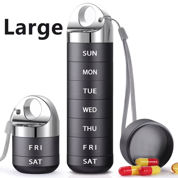 Metal Travel Pill Organizer, Portable Weekly Pill Box, Large 7-Day Container