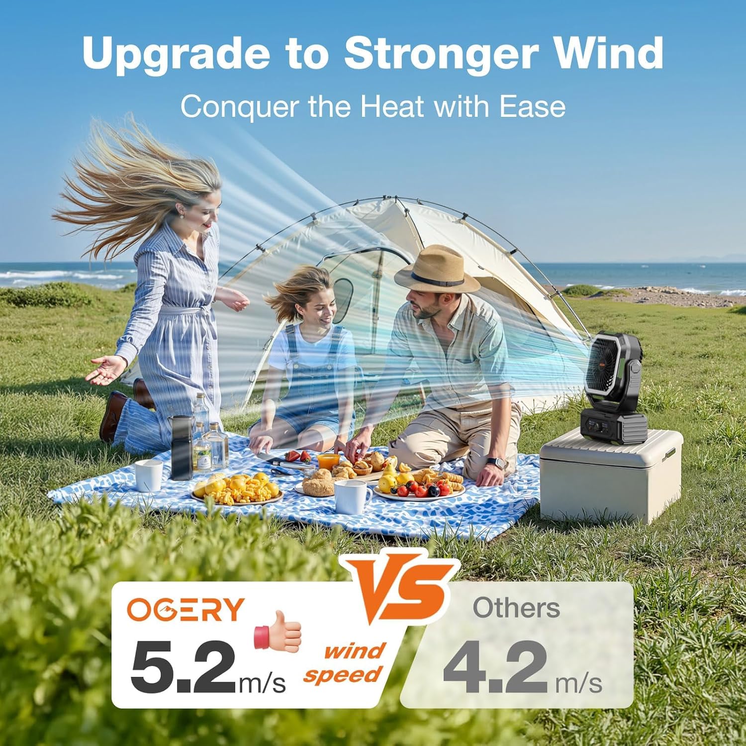 2025Camping Fan, Portable Rechargeable Fan with 20000mAh Battery Powered, Stronger Wind, Stepless Speed Regulation, Fast Charging for Tent, Travel, Car, Outdoor Camping Essentials