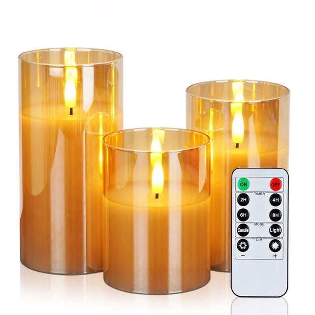 Set de 3 Velas de Pilar de Vidrio Amagic sin Llama con Luz LED