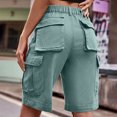 thumbnail image 5 of Xysaqa Women's Casual Twill Bermuda Cargo Shorts Summer Knee Length Loose Fit Straight Shorts Elastic Waist Multi Pocket, 5 of 8