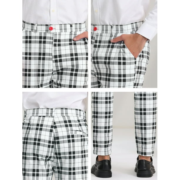 Men's Plaid Dress Pants Casual Slim Fit Checkered Business Trousers White  30 