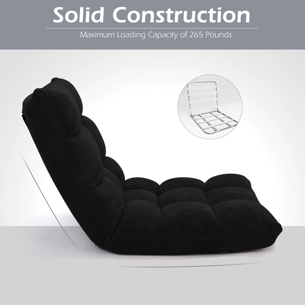 Finihen Adjustable 14-position Cushioned Floor Chair, Folding Lazy Sofa Chair for Living Room, Bedroom, for Gaming, Reading, Black Finihen Adjustable 14-position Cushioned Floor Chair, Folding Lazy Sofa Chair for Living Room, Bedroom, for Gaming, Reading, Black