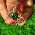 thumbnail image 5 of Pear Cut Emerald & Diamond Leaf Wedding Ring- Unique Bridal Ring in 14K Rose Gold Vermeil, 5 of 7